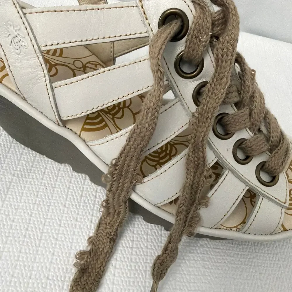 Fly London Yito Shoes Womens Size 9 US Wedge Sandals 40 EU White Leather Shoes